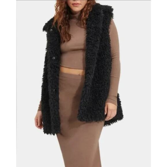UGG Tammie Faux Fur Longline Vest - Black - L - Picture 1 of 11